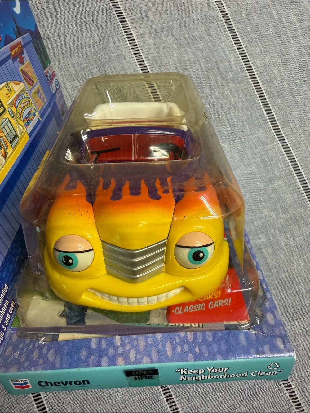 Chevron Classic Kids Toy Car - Yellow with Purple Flames